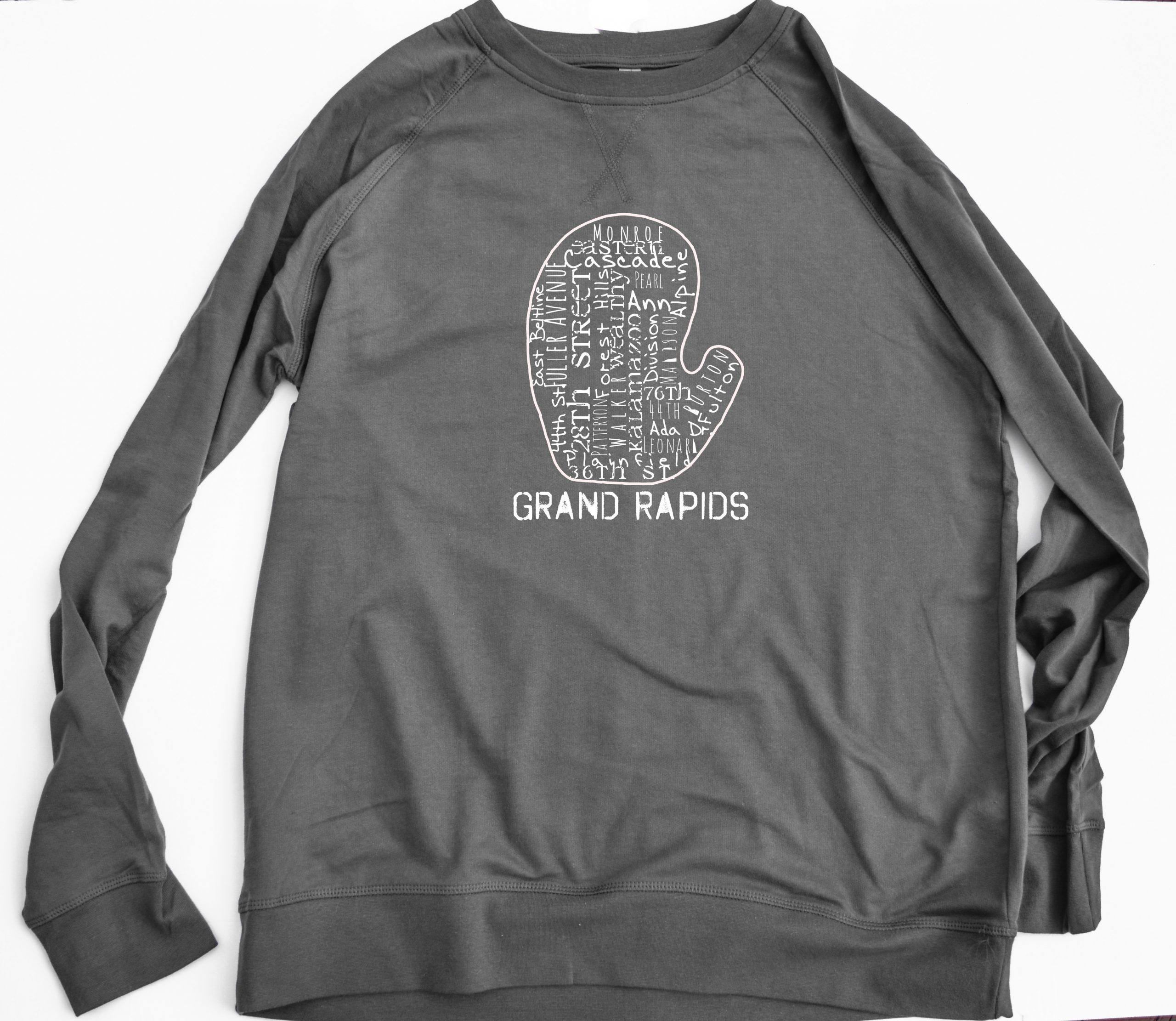 charcoal raglan GR Street words
