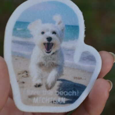Fuzzy Decal of West Highland White Terrier at the Lake Michigan Beach